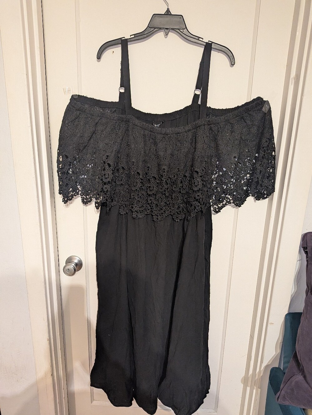 Boho Eyelet Ruffle Maxi Cold Shoulder Plus Size 26 Black Whimsigoth Cottagecore